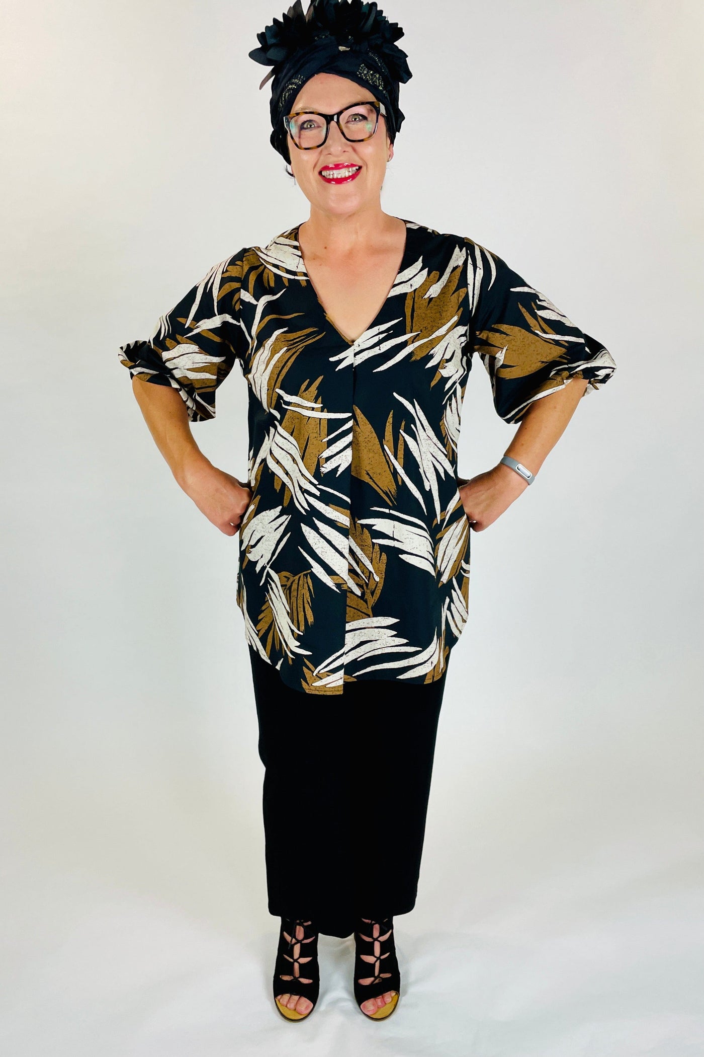 I Own This Ship Top perry front pleat tunic brushstroke black