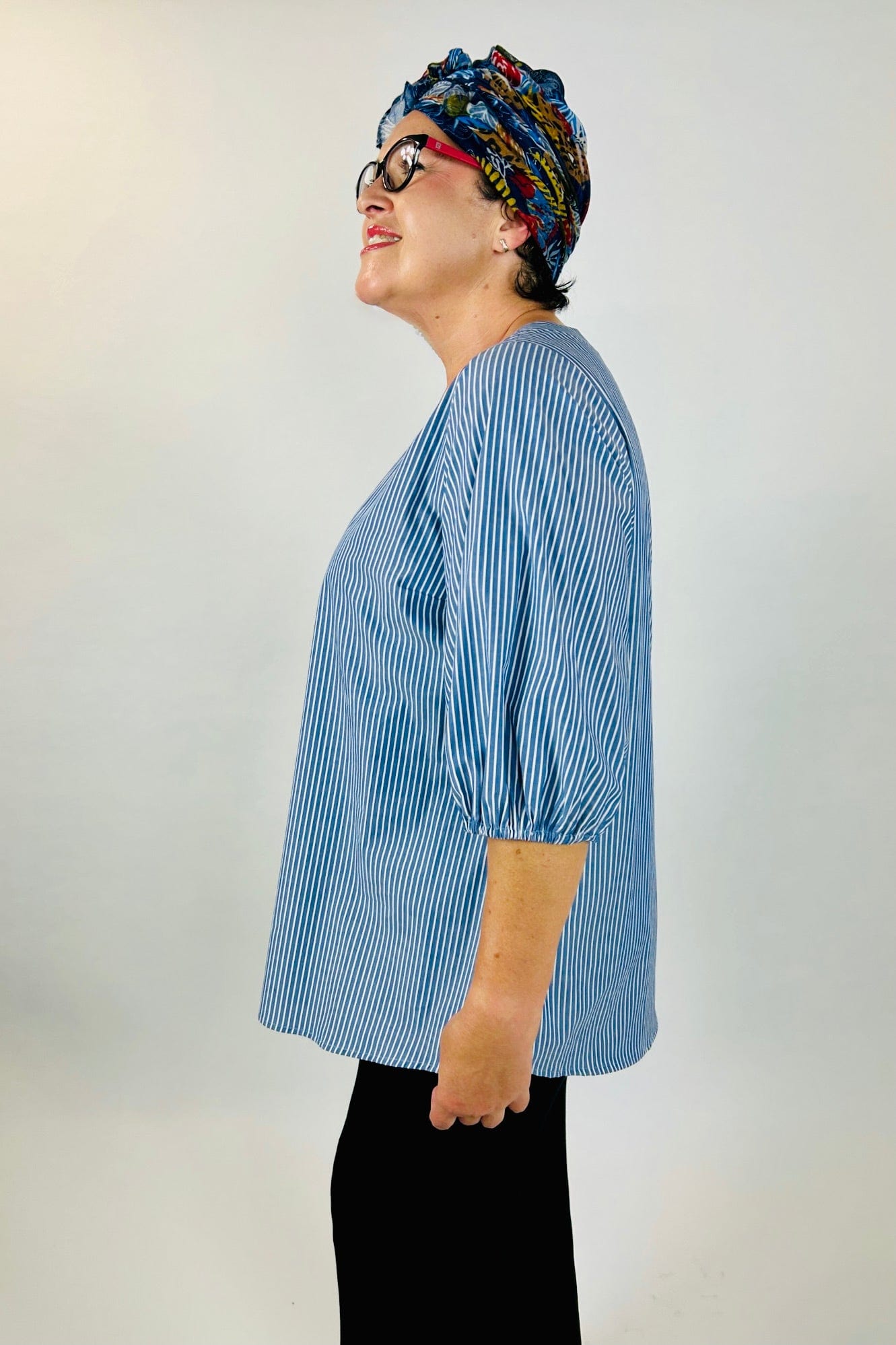 I Own This Ship tunic top perry front pleat tunic sky stripe