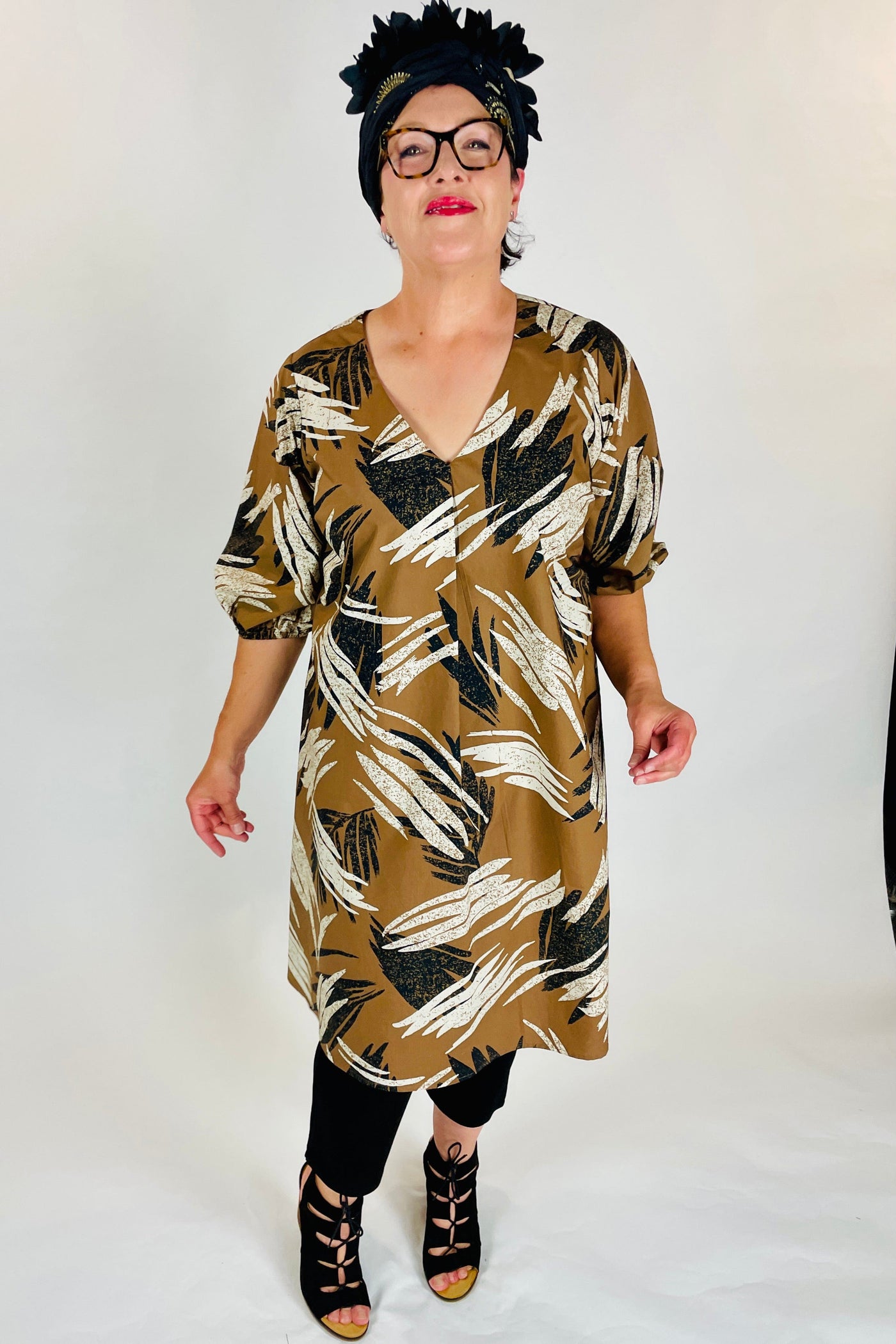 I Own This Ship Dress perry front pleat dress brushstroke tan