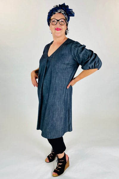 I Own This Ship Dress perry front pleat dress chambray indigo