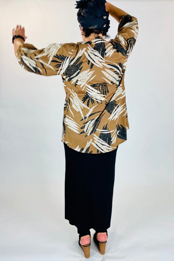 I Own This Ship Top perry front pleat tunic brushstroke tan