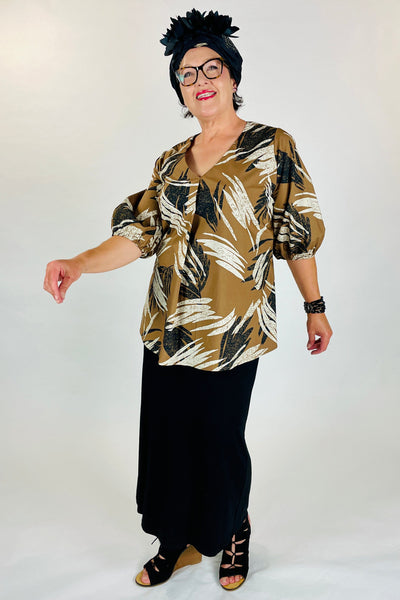 I Own This Ship Top perry front pleat tunic brushstroke tan