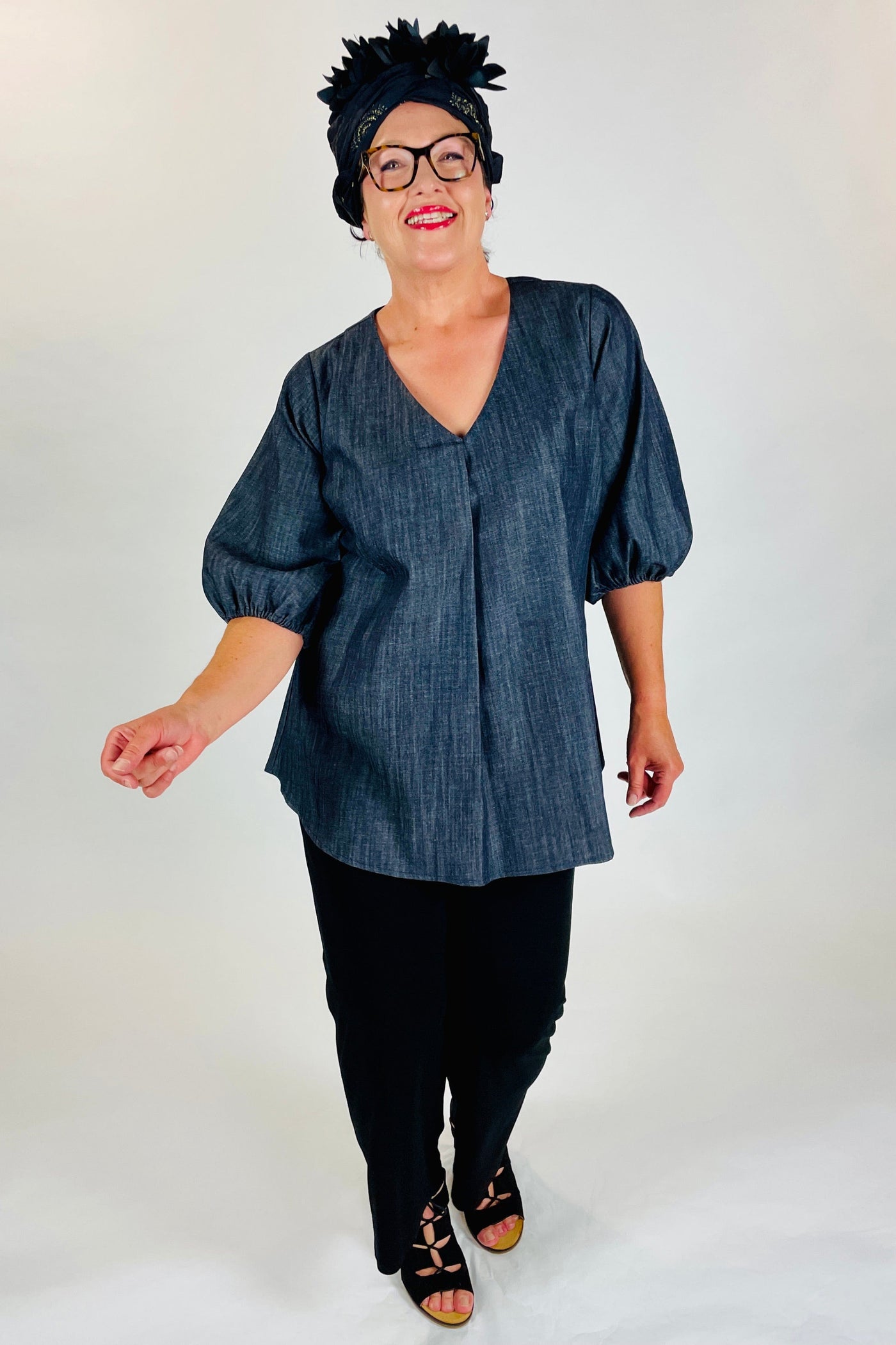 I Own This Ship Top perry front pleat tunic chambray indigo